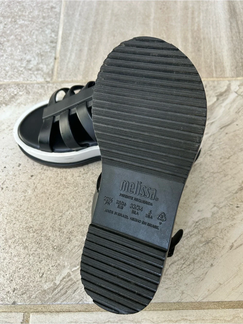 Melissa Flox Black Rubber Flatform Strappy Sandals, Size 5 US/ 33-34 EU Big Girl